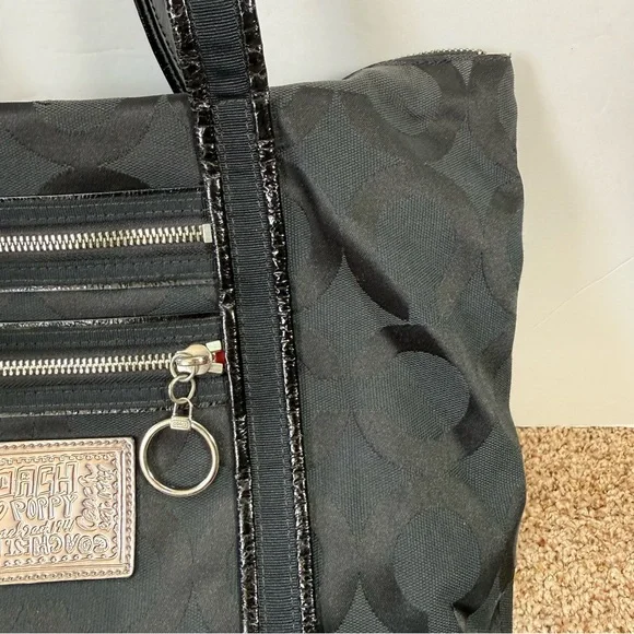Coach 13826 Poppy Op Art Black Canvas Leather Tote Shoulder Hand Bag Purse EUC - Picture 6 of 16